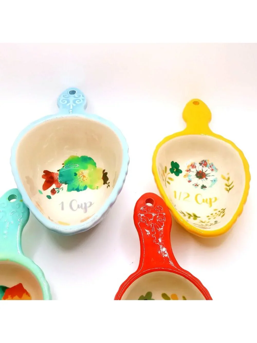 Pioneer Woman Willow Stoneware Measuring Spoon Scoop Set 4 Floral Kitchen Decor